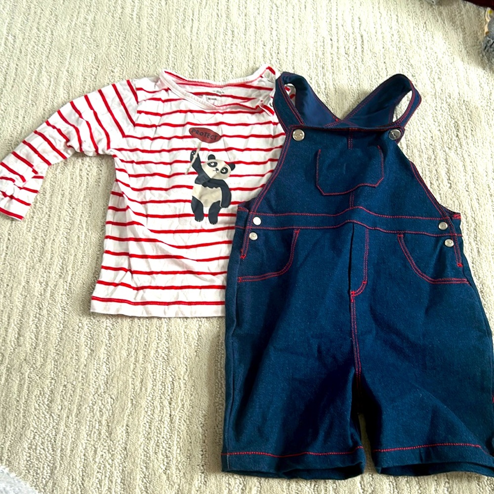 36 month overall short set with long sleeve